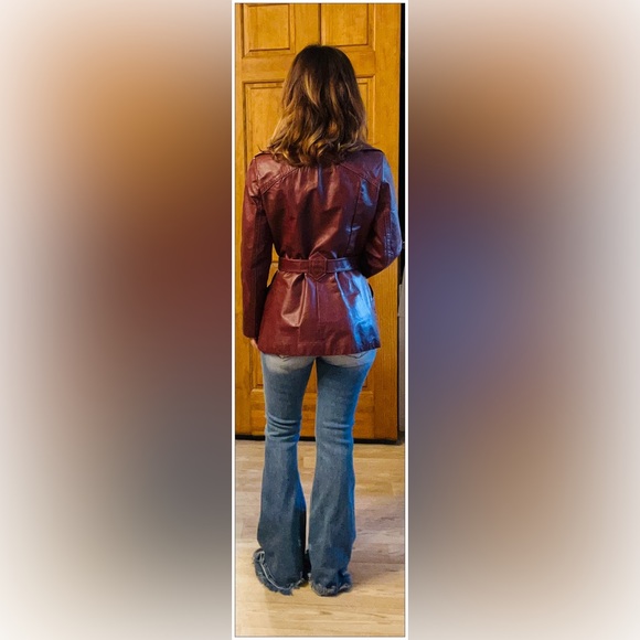 Vintage 1970s Sears Jr Bazaar Genuine Leather Jacket | Burgundy | Size 7/Small - Picture 6 of 16
